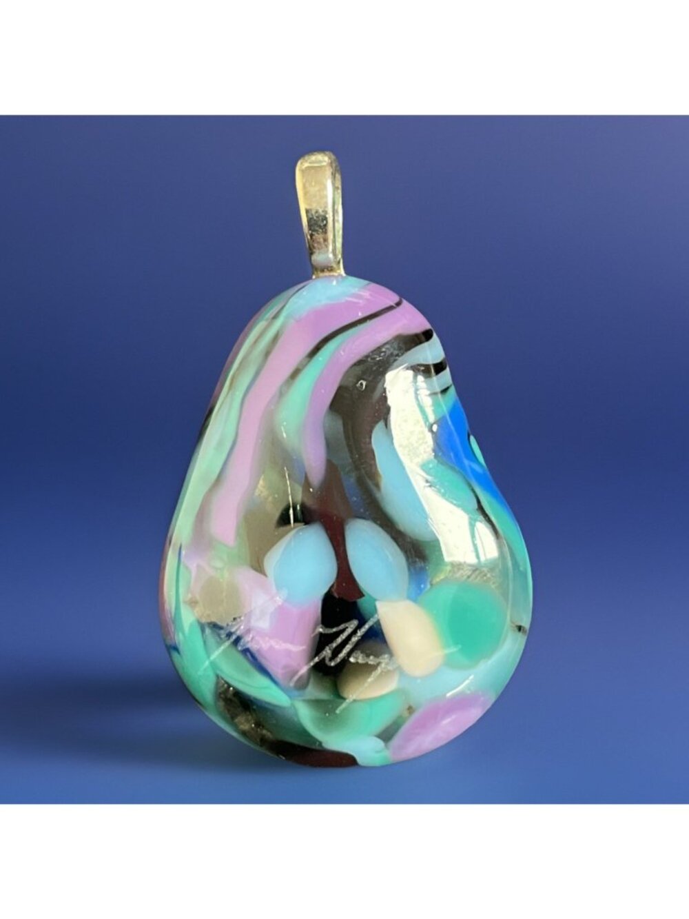 Artisan James Hayes Art Glass Pendant Signed On Front Purple Blue Green READ